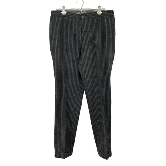 12 Storeez Gray Pinstriped Wool Cuffed Hem Trouser Pants Womens Size XXLarge - Picture 1 of 6
